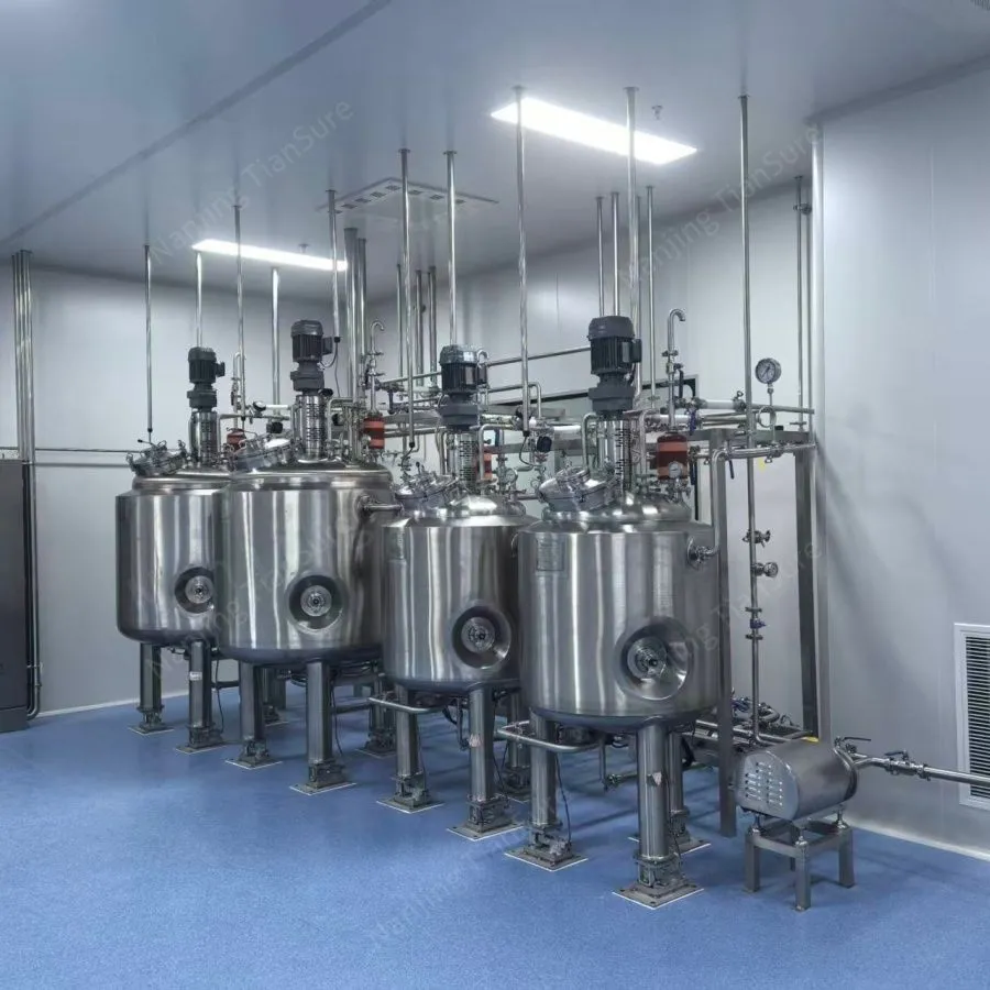 GMP-compliant sanitary stainless steel blending system for pharmaceutical production.